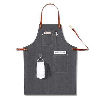 

Gray Denim Apron for Men Chef Work for Barbeque Cooking with Towel Loops R9UF