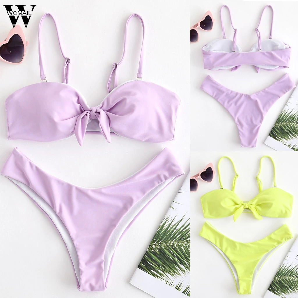 

Bikini Woman Sexy Solid Thong Brazilian Push Up Bikini Set 2020 Swimsuit Women Swimwear Beach Wear Swim Bathing Suit holiday P0