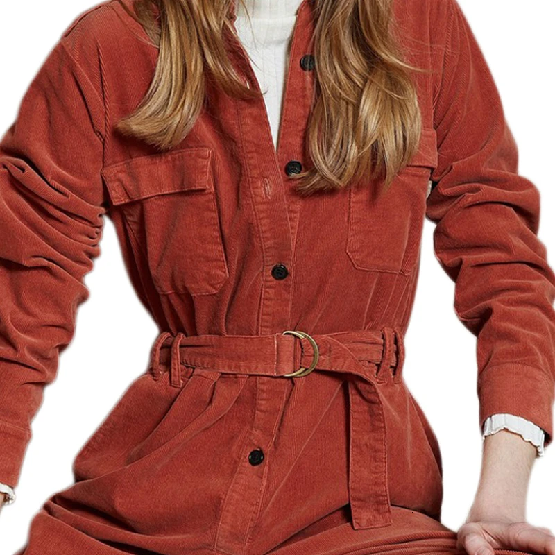 TWOTWINSTYLE Casual Women's Jumpsuit Lapel Collar Long Sleeve High Waist Sashes Pocket Jumpsuits Female Autumn Fashion New