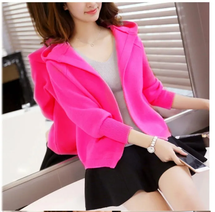 Autumn Winter Fashion Solid Color Hooded Wool Blends Cardigan Women Casual Open Stitch Knitted Sweater Cardigans