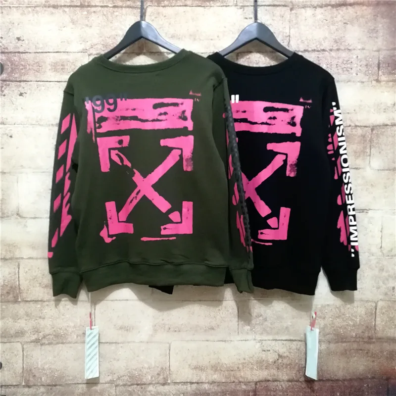 OFF-WHITE 99 граффити рендеринг стрела 19SS Ограниченная серия круглый вырез, для мужчин Пара Толстовка