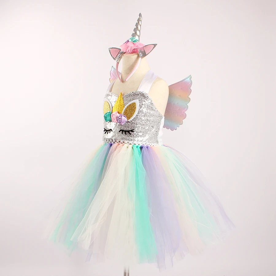 Sequin Unicorn Flower Girls Tutu Dress Pastel Rainbow Pony Dress Kids Halloween Birthday Party Carnival Costume Unicorn Outfit (15)