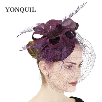 

Classic mesh Fascinating Hair Clip Hat Headband Bowler Feather Bridal wedding headpiece Veil Wedding Party New Hair Clip 6pcs