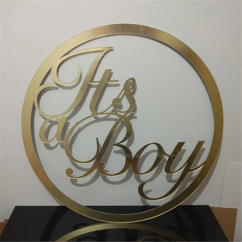 Зеркальный Золотой акриловый знак «Мальчик», пользовательский знак «детский душ», настенный знак «мальчик», знак «беременность»