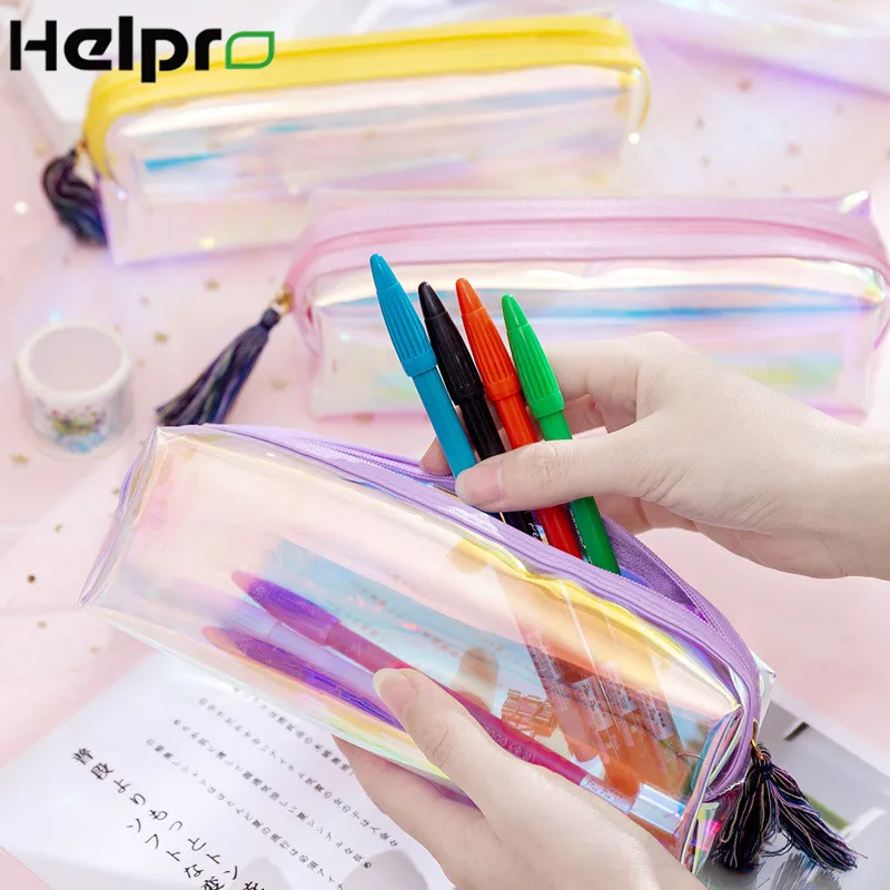 Helpro 1 шт. большой емкости Лазерная кисточка пенал цвет прозрачный офисные