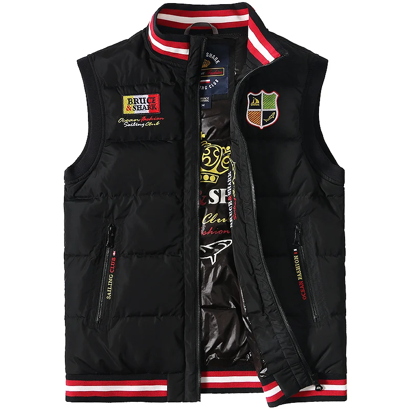 Bruce & Shark 남성 조끼 79% 덕 다운 깃털 최고의 자수 패션 캐주얼 남성 다운 깃털 자켓 겨울 슈퍼 품질 빅 사이즈