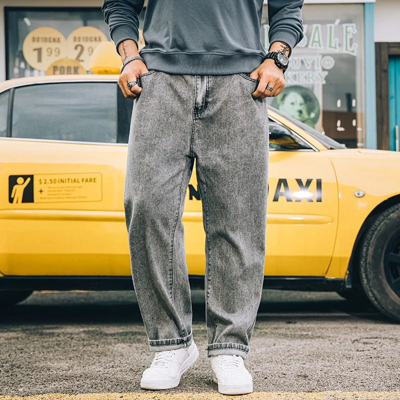 2022 Loose Straight Jeans Long Trendy Pants Trousers Plus Size Men Casual Big Oversized Denim Jeans