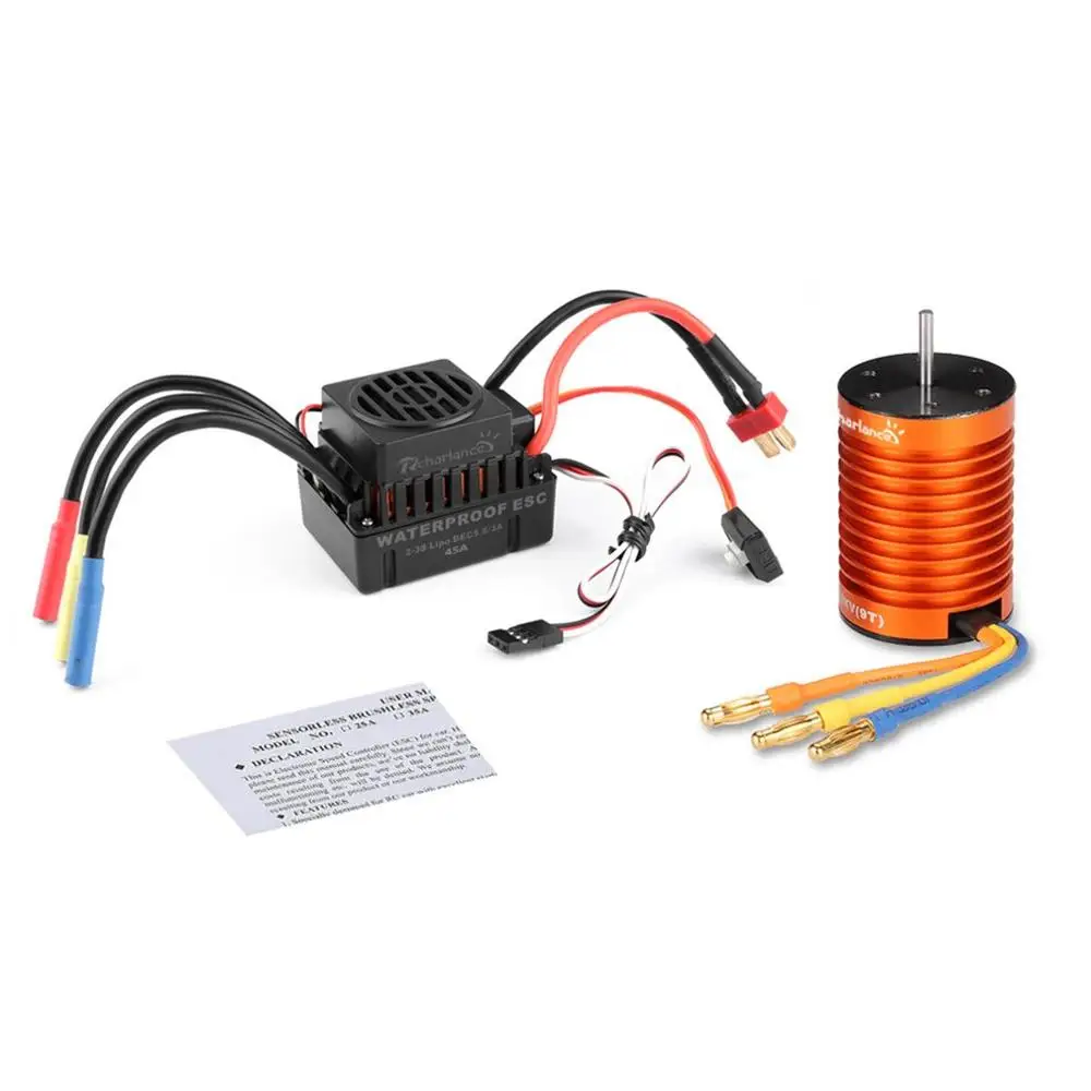 

Rcharlance 4370KV Motor(5.8V/3A BEC) Brushless Power System Combo Waterproof 45A Brushless ESC Multiple protection features 4