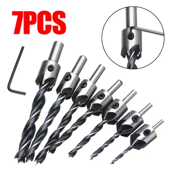 

7pcs 5 Flutes HSS Countersink Drills Bit Woodworking Chamfer Reamer Set 3/4/5/6/7/8/10mm For Power Tools