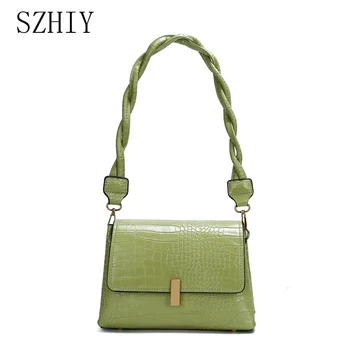 

Luxury Brand Carteras Mujer De Hombro Designer Hand Bags High Quality Girls Crossbody Women Small Crocodile Pattern Twist PU Two