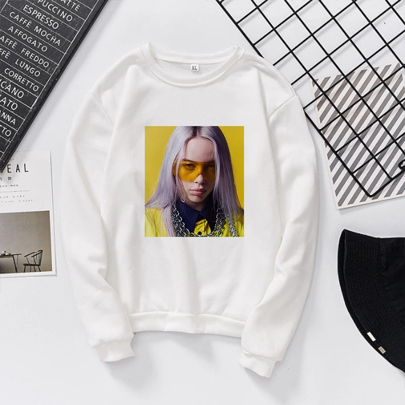 Billie Eilish толстовка с принтом kawaii Толстовка Полерон женская одежда Harajuku Повседневное Лидер продаж ТАТА толстовки KPOP кофты - Цвет: White