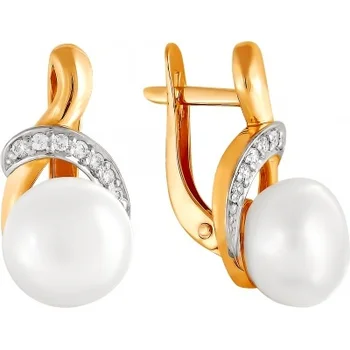 

Примаэксклюзив earrings with pearls and cubic zirconia in red gold