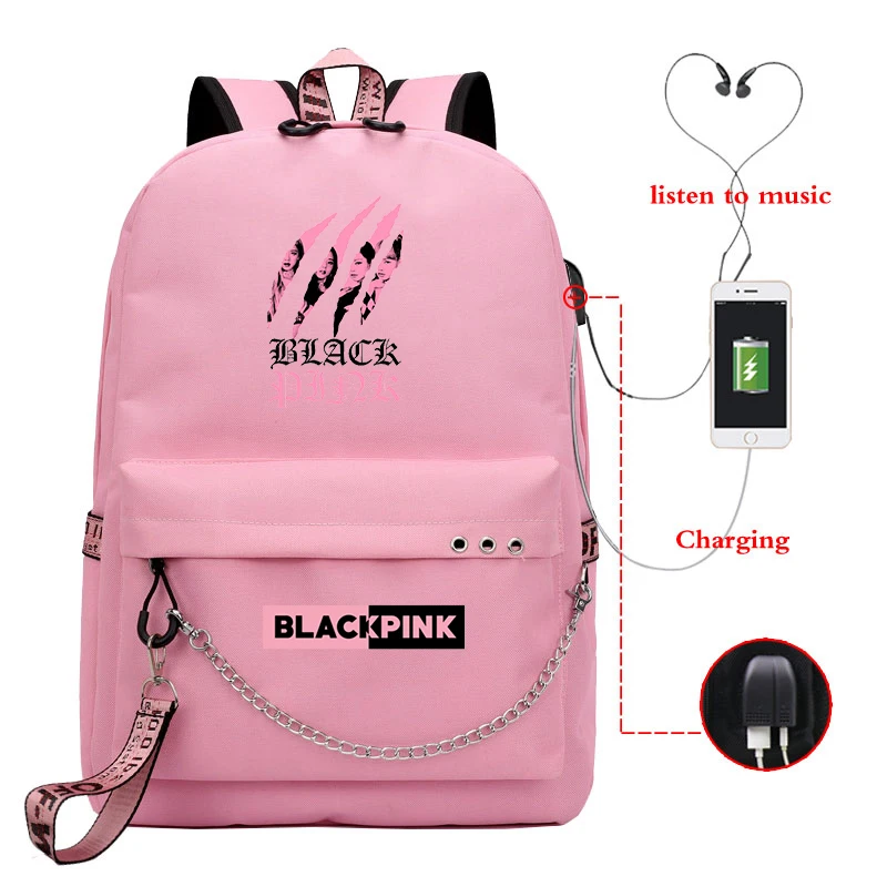 Backpack 25 Новинка, школьные сумки для девочек, Kpop, черный, розовый, розовый, Лиза, рюкзак для женщин, зарядка через usb, рюкзак для ноутбука, дорожный рюкзак, Sac A Dos Femme - Цвет: Backpack 25