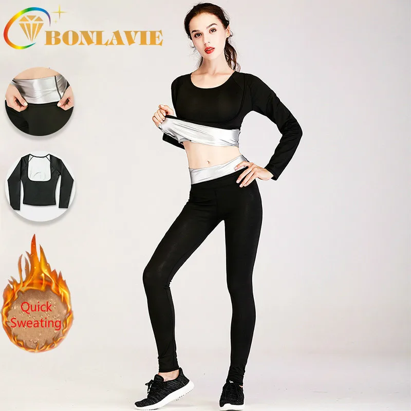 

Quick Sweating Tracksuit for Women Fat Burning Tummy Control Weight Loss Yoga Set Running Fitness Wear Slim Sportswear Female