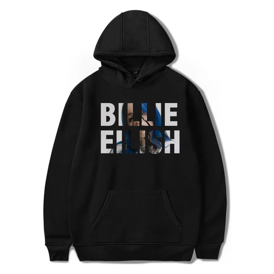 Новинка года; толстовка Billie Eilish с принтом для мальчиков и девочек; толстовка Billie Eilish; одежда в стиле Харадзюку; повседневные толстовки в стиле хип-хоп; толстовки больших размеров - Цвет: black