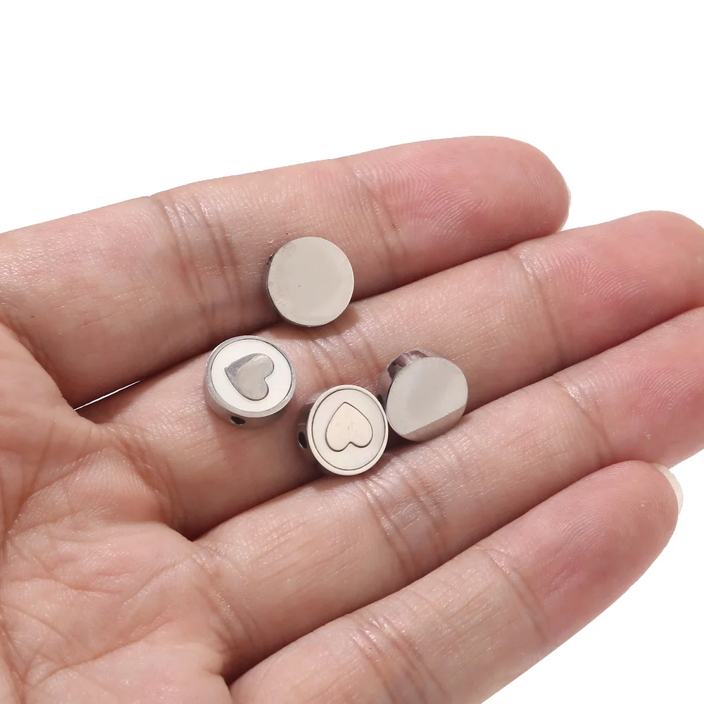 20pcs Top quality gold tone stainless steel heart spacer beads round DIY jewelry finding Accessories