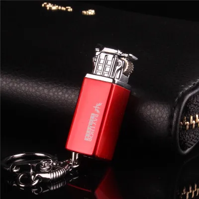 Red Креативный мини брелок-зажигалка для ключей Бесплатный огненный кремний газовая металлическая зажигалка шлифовальный круг бутан надутый бензин зажигалки для сигарет - Цвет: Red