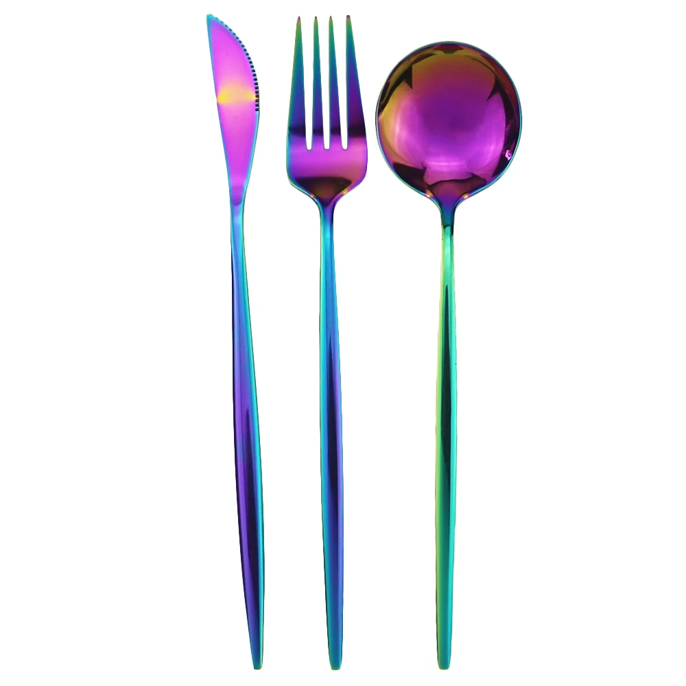 3 шт набор посуды Набор радужных столовых приборов 18/10 нержавеющая сталь набор посуды нож вилка, ложка, посуда набор кухонный набор серебряных изделий - Цвет: 3Pcs Rainbow