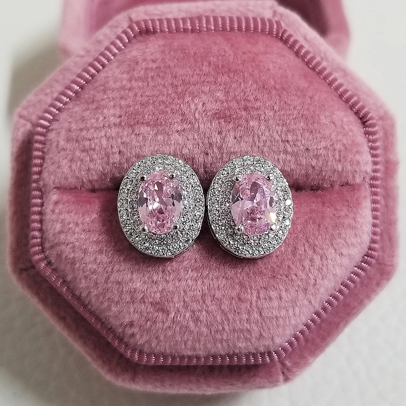 925 Sterling Silver Shinning Small White or Pink Zircon Earrings