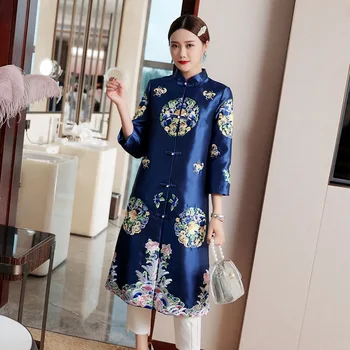 

High quality embroidery vintage windbreakers women long jackets