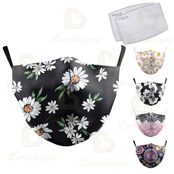 

2PCS/LOT Flower Print Face Mask For Women Protective PM2.5 Dust Mouth Mask Washable Reusable Mouth Cover Fashion Fabric Masks