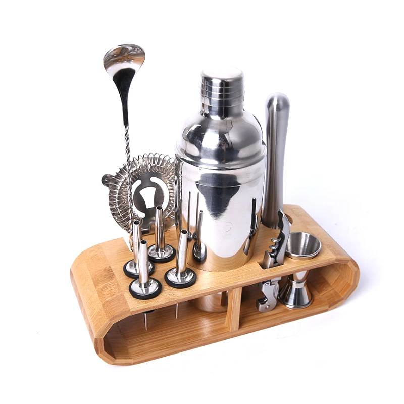 GUIBOBO шейкер набор 10 инструментов с 1 деревянной стойкой 750 мл для профессионального бара нежного паба питьевой NO0196121236 - Цвет: B