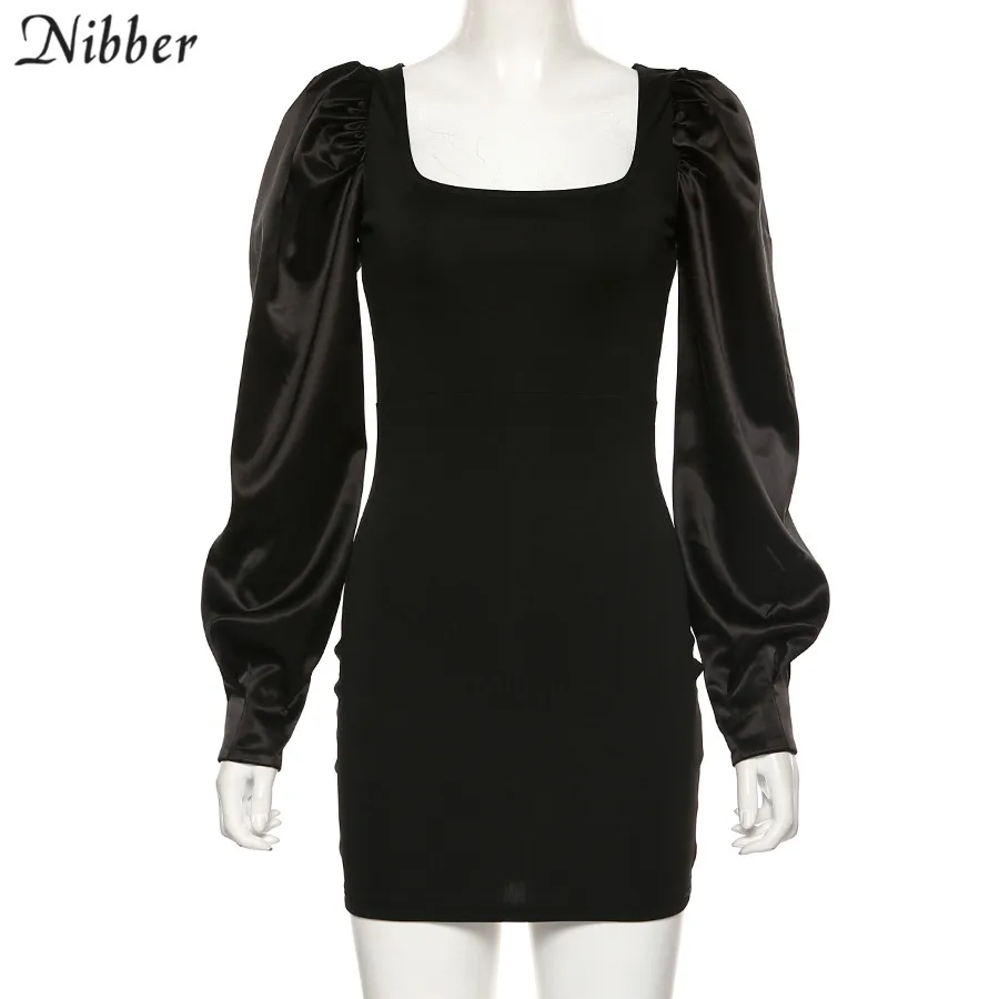 Nibber, Осеннее, элегантное, офисное, женское, черное, облегающее, мини платье, французская романтика, уличное, повседневное, вечернее платье, mujer, платье с длинным рукавом