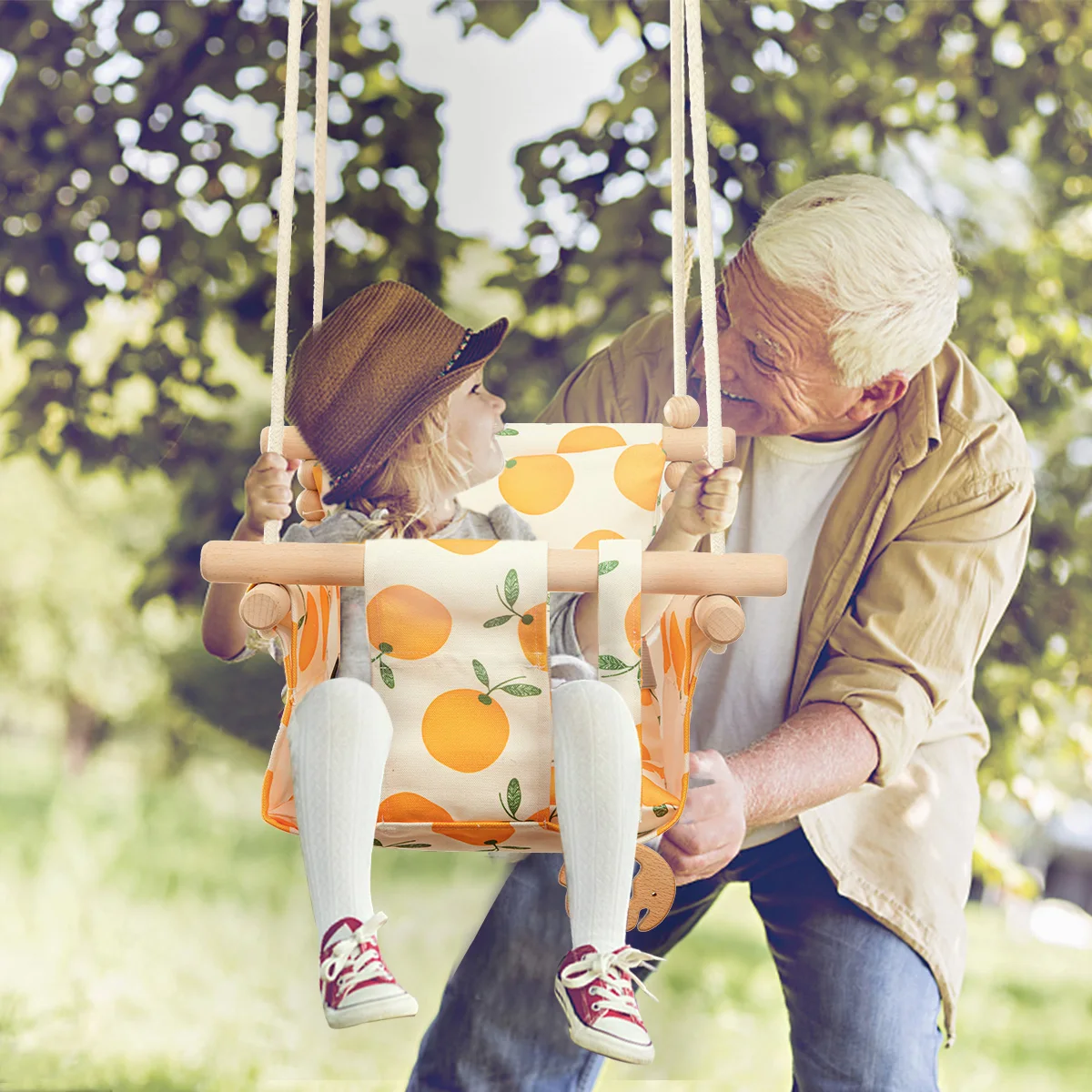 Wooden Hanging Swing Seat Adjustable Safety Canvas INS Portable Baby Cushion Hammock 0-12 Months Toddler Outside Swing Chair 3