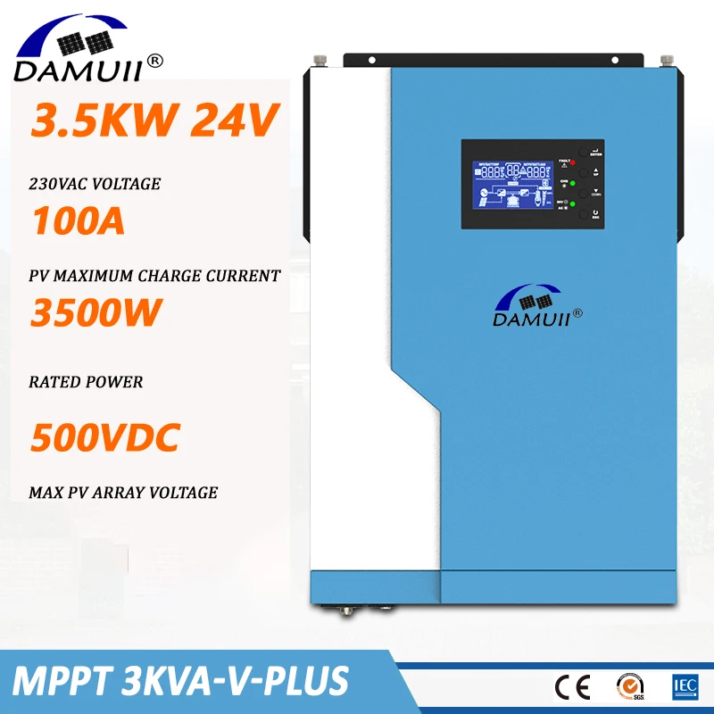 DAMUII 3.5Kva 3500 ВАТТ Инвертор для солнечной батареи MPPT 100A 500VDC PV вход 220VAC 24Vdc 3500VA чистый