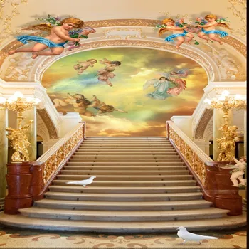 

Dropship Custom Mural 3D Stereo European Stairway Angels Hallowen Door Backdrop Wallpaper Living Room Hotel Mural