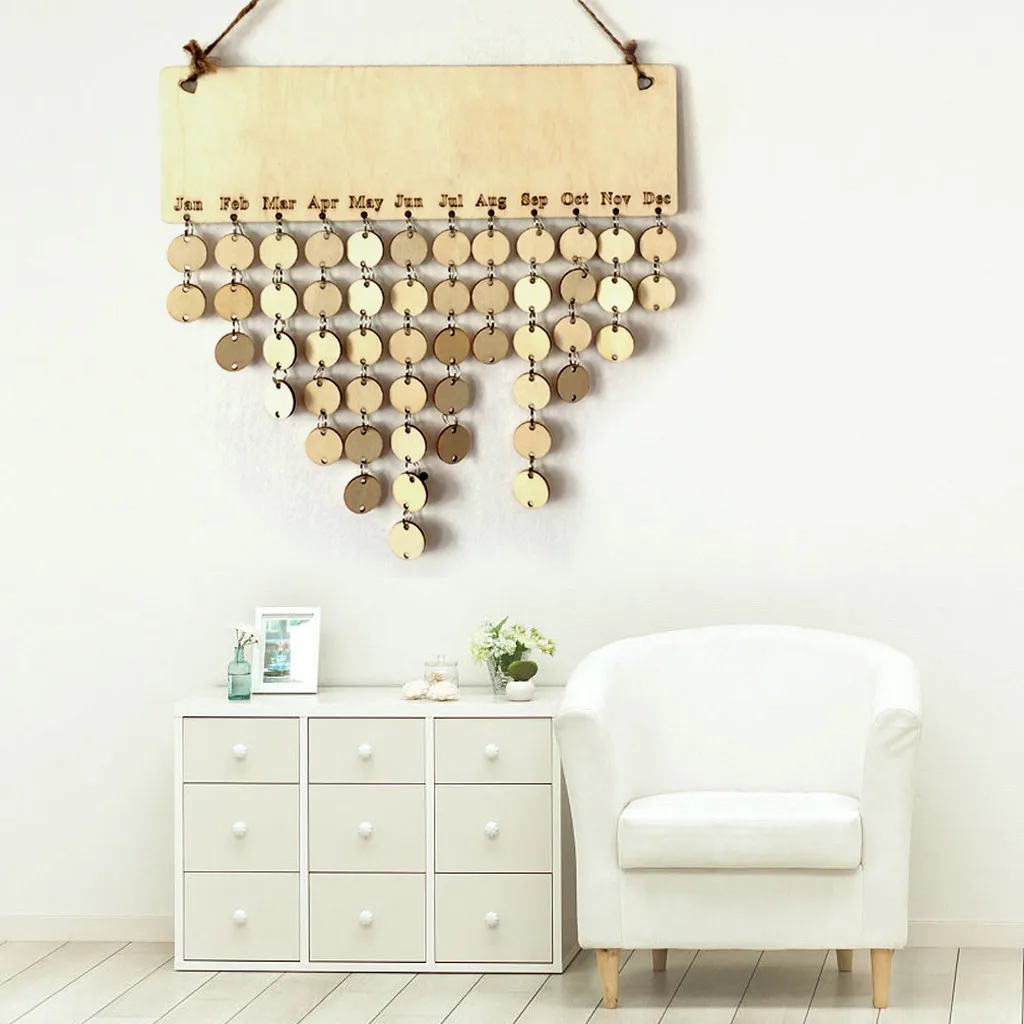 Wood Birthday Calendar Reminder Board Ply plaque Sign Family DIY Decor Hook Special Dates Planner Board Hanging For wooden birthday planner
