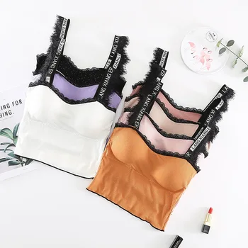 

New Women Tank Tube Top Lace Shoulder Strap Wire Free Bra Tops Black Gypsophila Top