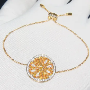 

Fashion Summer beach Lemon Bracelet silver cz crystal Orange Lemon Bracelet Personality Fruit bangle Adjustable Chain Jewelry