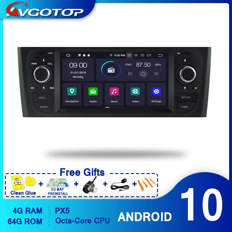 AVGOTOP Android 10 авто мультимедиа для FIAT OLD PUNTO IPS HD экран GPS автомобильная