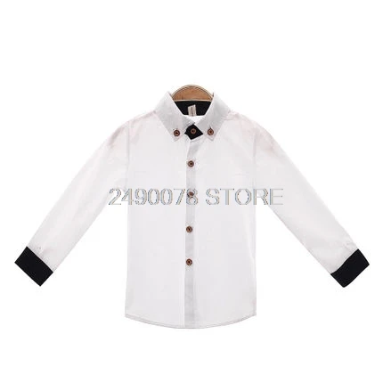 Рубашки для мальчиков, брендовые весенне-осенние детские рубашки из хлопка с солдатиком детская одежда Спортивная школьная форма-костюм для мальчиков-подростков, рубашки - Цвет: white