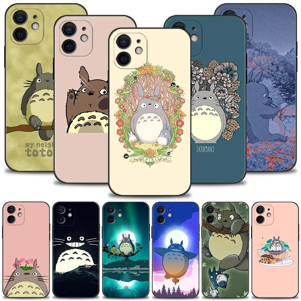 Totoro Phone Case For iPhone 13 12 11 Pro Max XS Max XR X 7 8 Plus 12 Mini 6S 5S SE 2020 Silicone Capa Black Shell iphone 13 cover