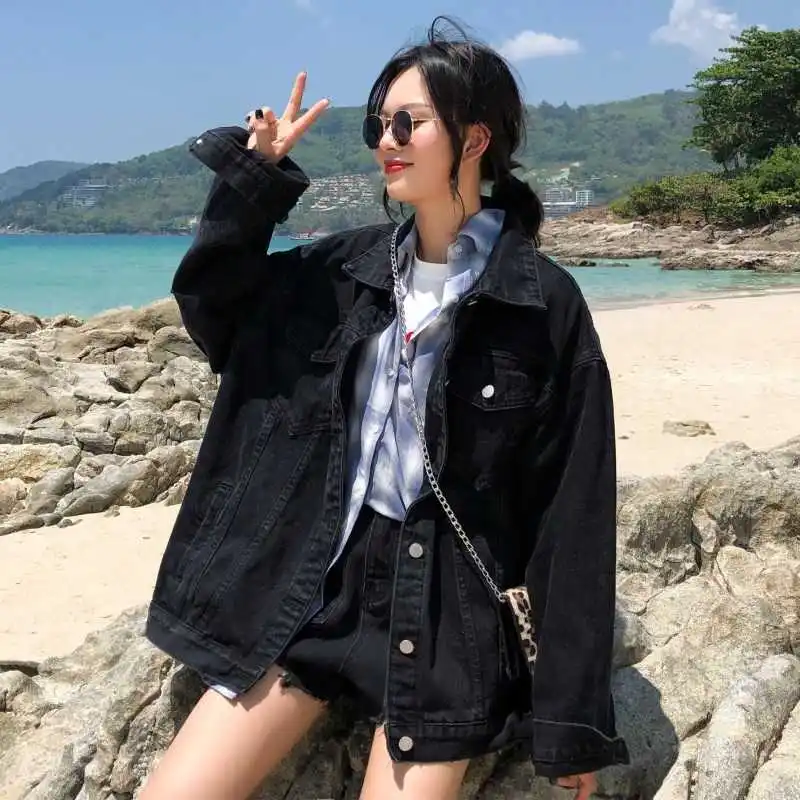 Куртка женская джинсовая в стиле Харадзюку свободная верхняя одежда японском