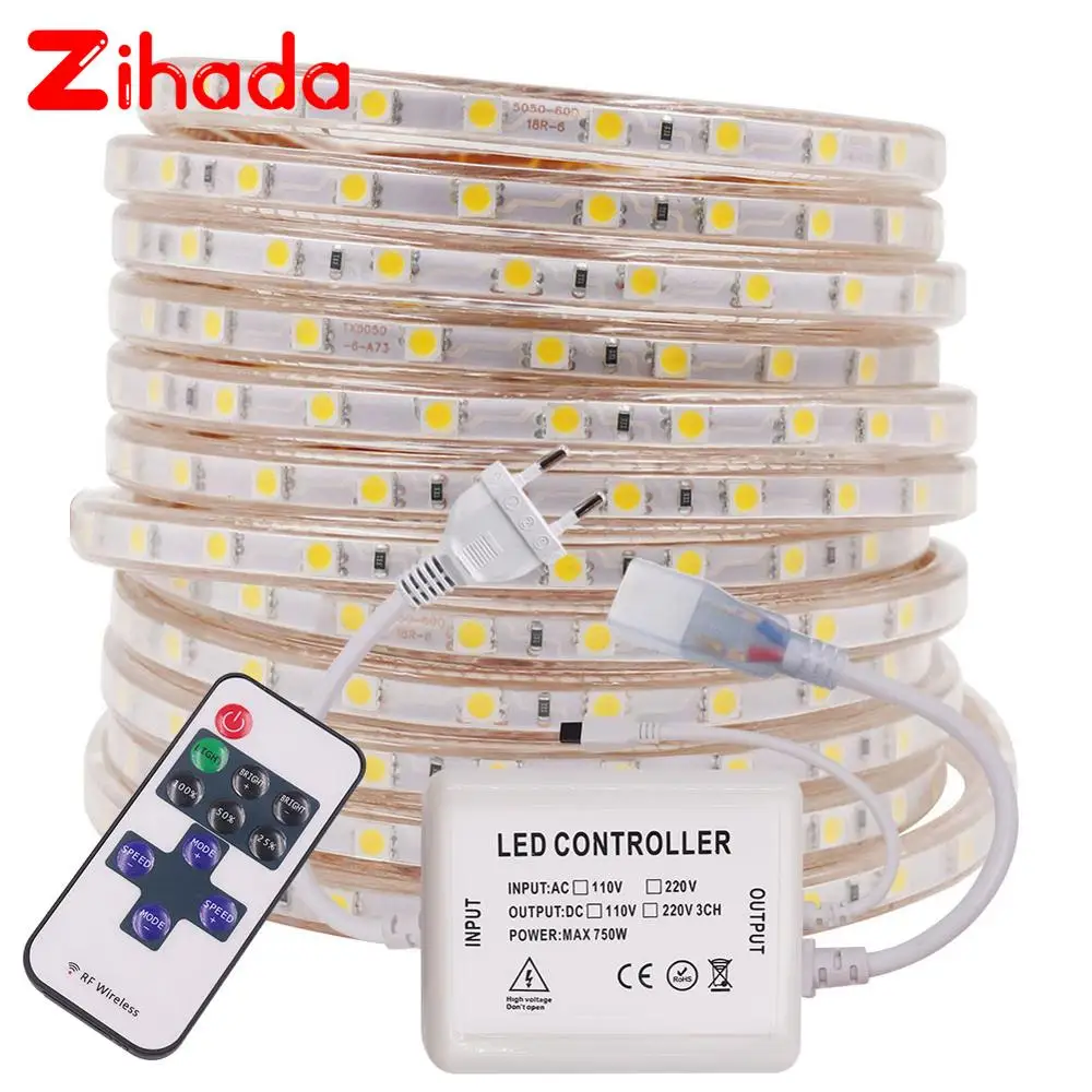 110V 220V LED Strip Light Flexible 5050 60leds/m Outdoor Waterproof Led Tape with 750W Controller EU/UK/US Power Plug | Лампы и