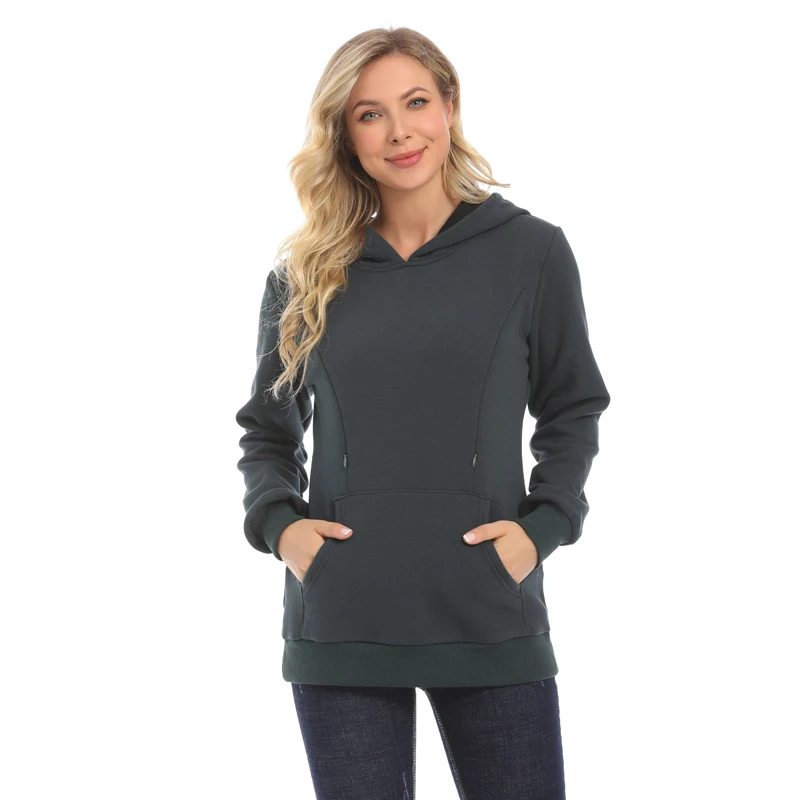 New Winter Maternity Hoodie Breastfeeding Clothes Warm Fleece Pregnant Sweater Zipper Feeding Opening Big Size S TO XXXL 5