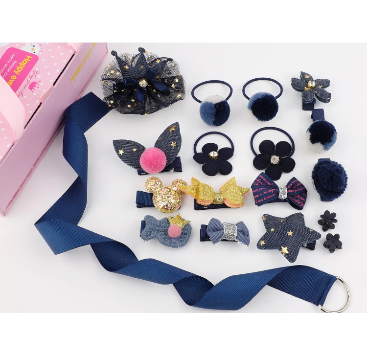 Kids Children Hair Accessories Hairpins Barrettes Baby Fabric Bow Flower Princess Hair Clip Girls Elastic Hair Bands Ties in Box