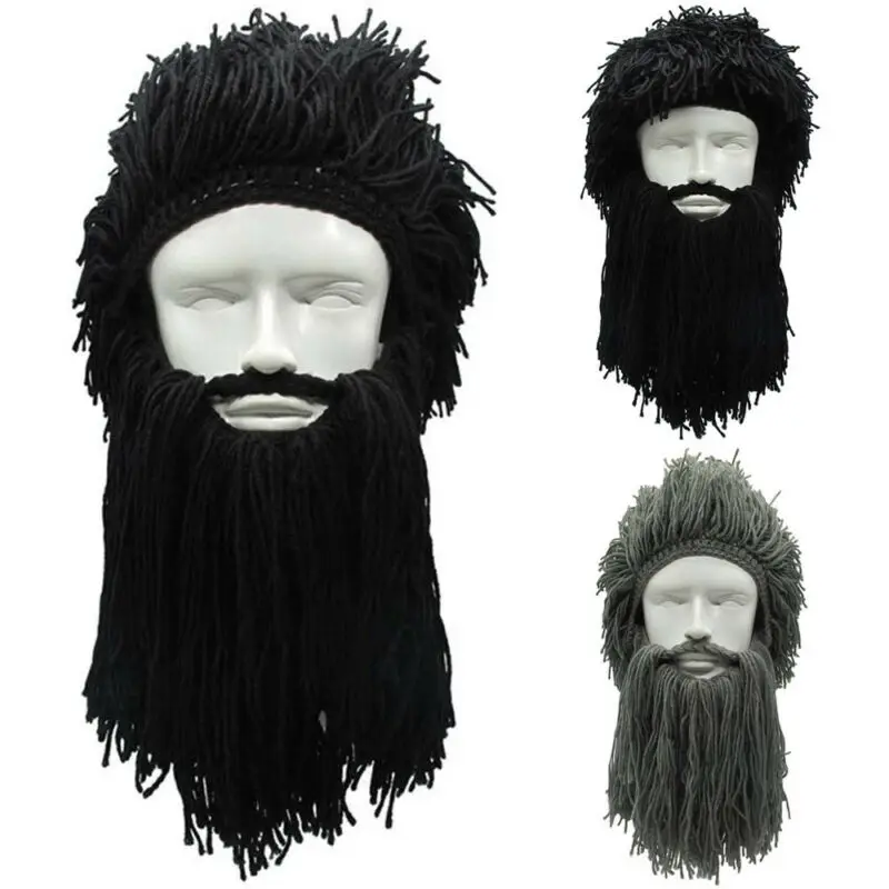 

Brand New Men Knit Viking Beard Hats Winter Warm Ski Mask Mustache Beanie Cap Wigs Cosplay DIY Creative Beanies