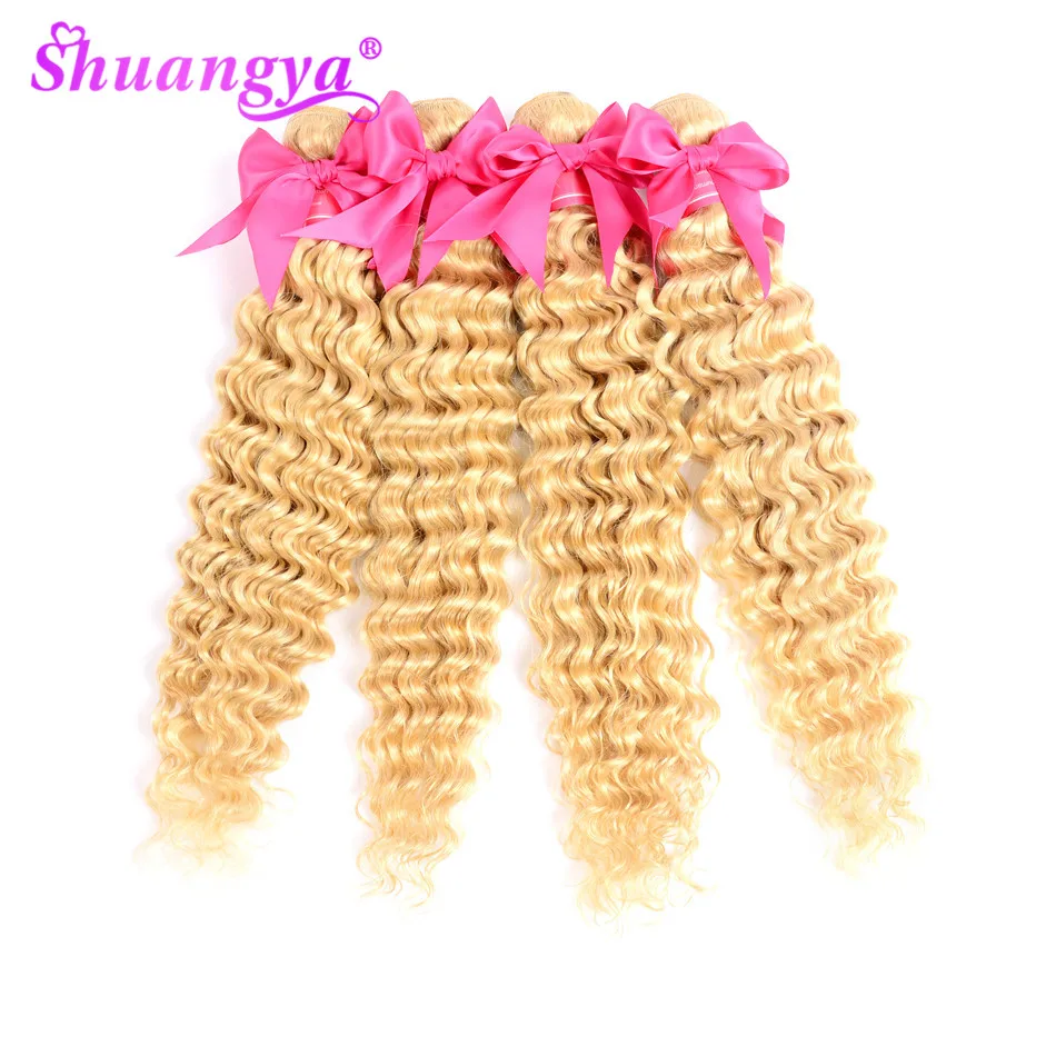Blonde 613 Bundles With Frontal remyBlonde Deep Wave Bundles With Frontal Peruvian Hair Weave Bundles With Frontal shuangya hair