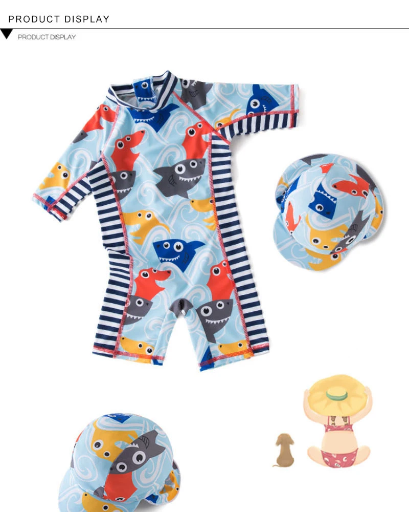 Летний купальный костюм для маленьких мальчиков+ шапочка, комплект из 2 предметов, купальный костюм с рыбами, морской мир, купальный костюм для малышей, детский купальный костюм, детский купальный костюм для спа-пляжа