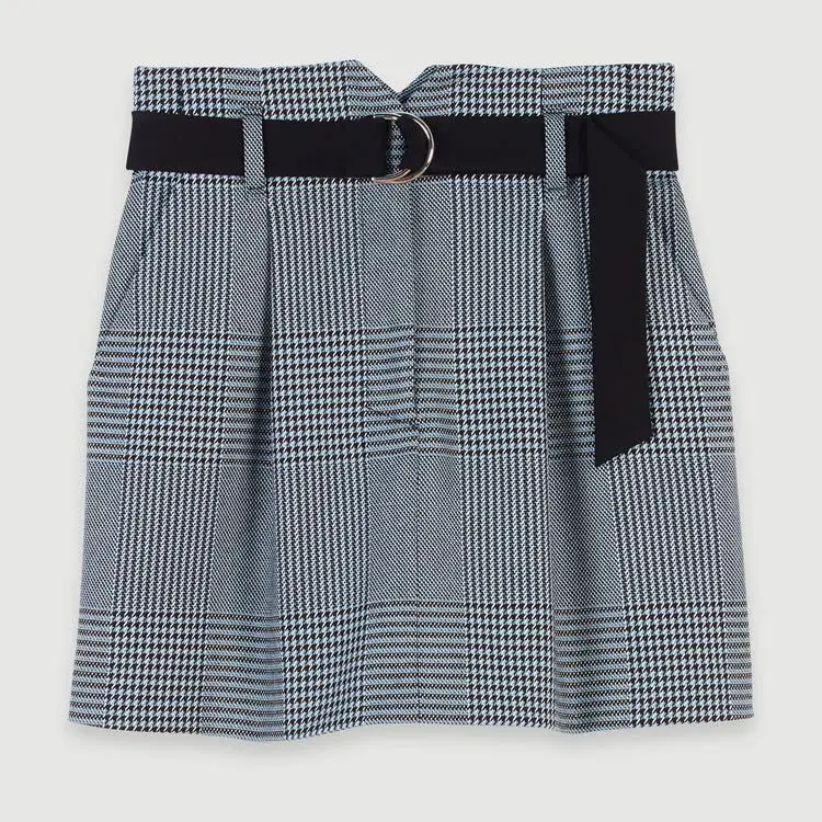 Women Skirt Fall Winter England Style Buckle Belt Wrinkled Skirt