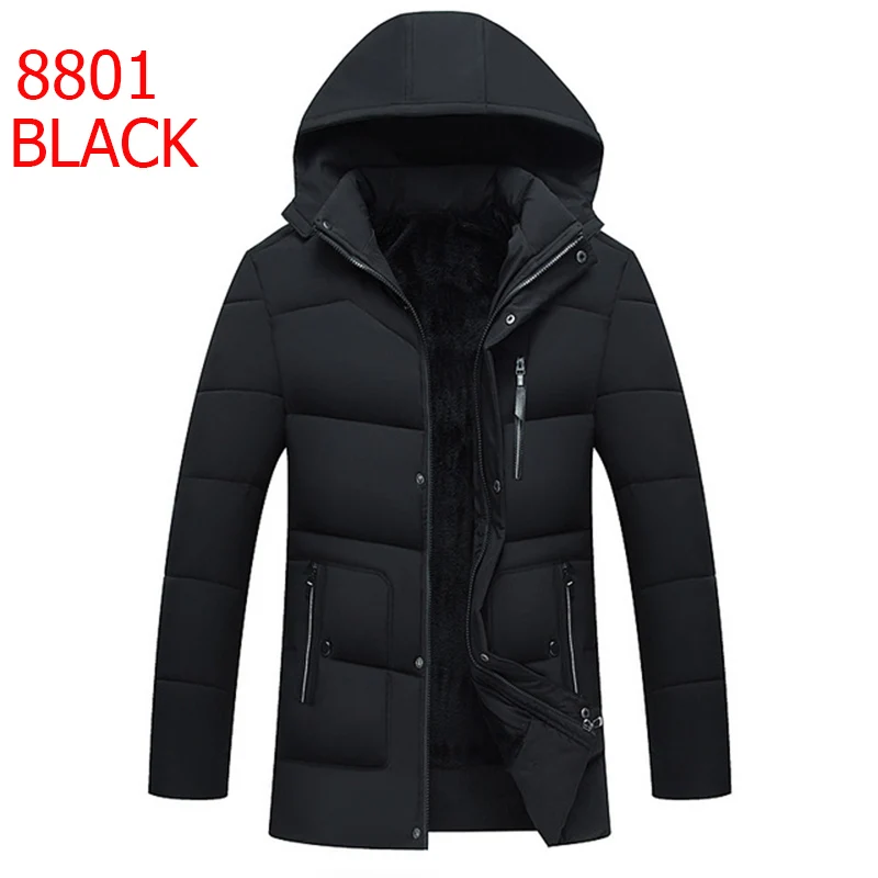 New Winter Jacket Men-30 Degree Thicken Warm Men Parkas Hooded Fleece Man's Jackets Outwear Cotton Coat Parka Jaqueta Masculina - Цвет: 8801-Black