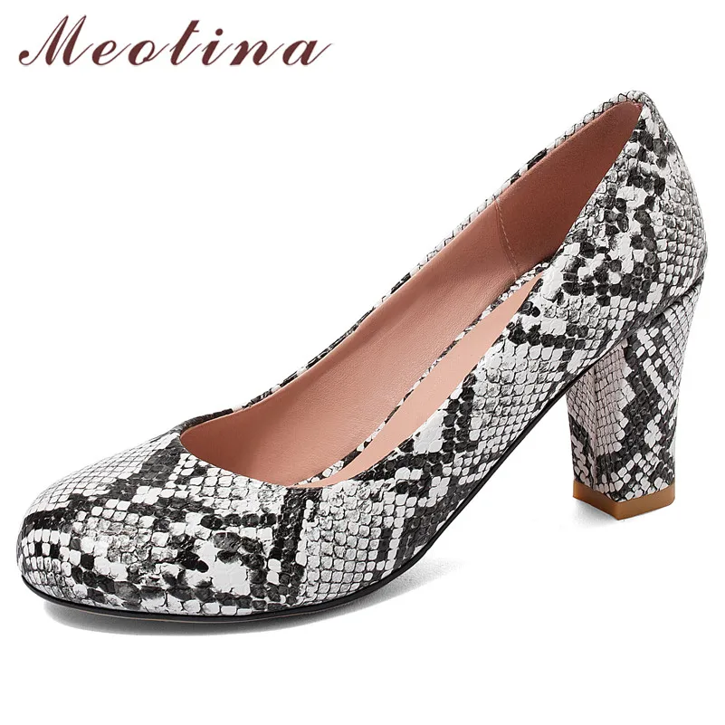 

Meotina High Heels Women Pumps Snake Print Square High Heels Party Shoes Shallow Round Toe Shoes Lady Red Spring Plus Size 33-46