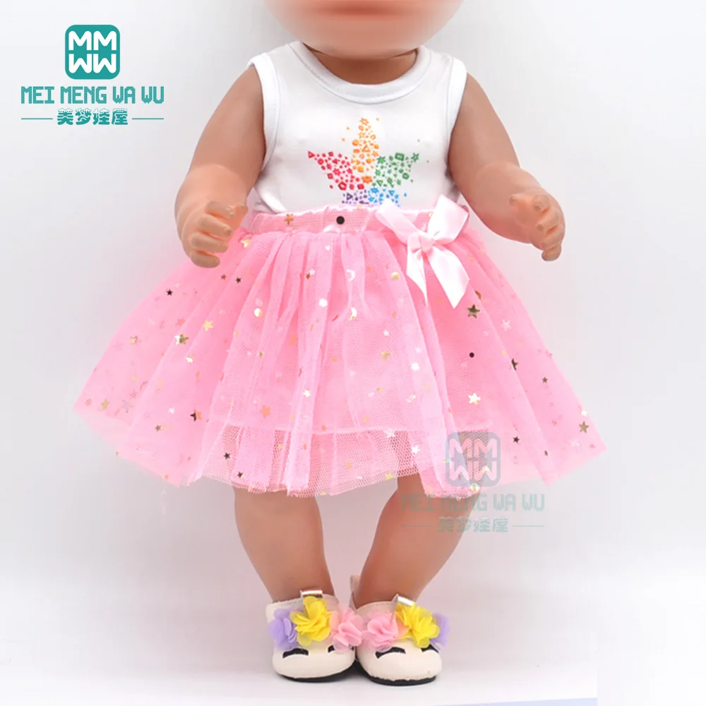 

Clothes for dolls fits 43 cm toy new born doll accessories fashion T-shirt, bowknot gauze skirt