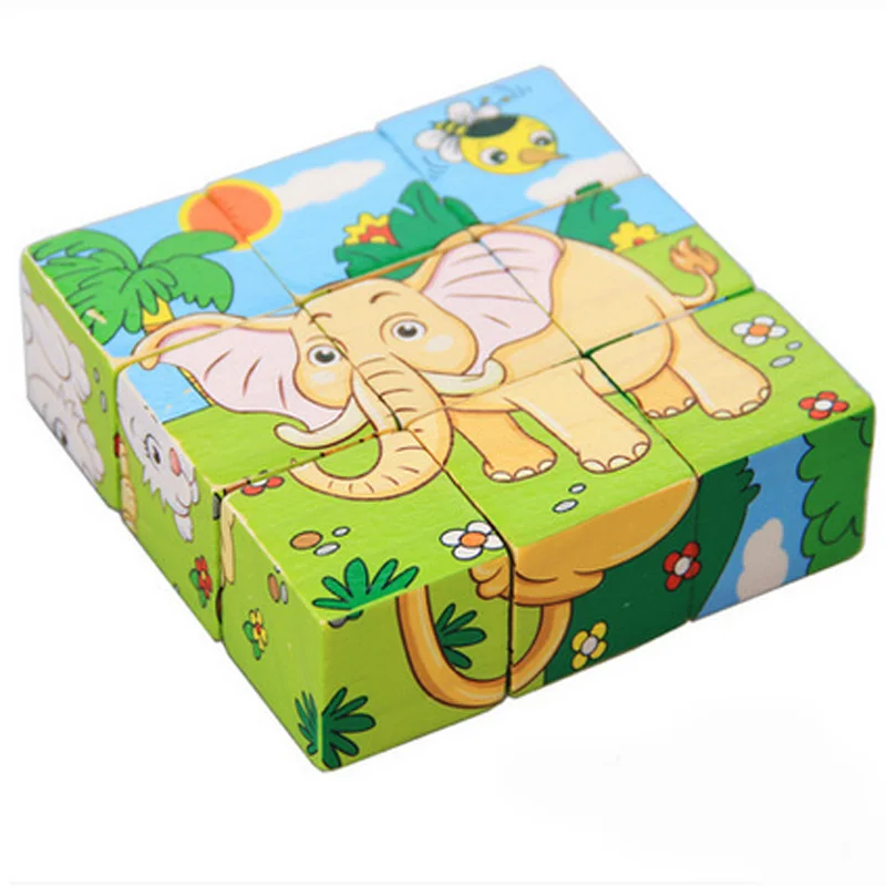 Шестигранная картина деревянная головоломка 3D головоломка игрушки Детские Ранние развивающие игрушки куб головоломка 10 типов - Цвет: Forest -Elephant