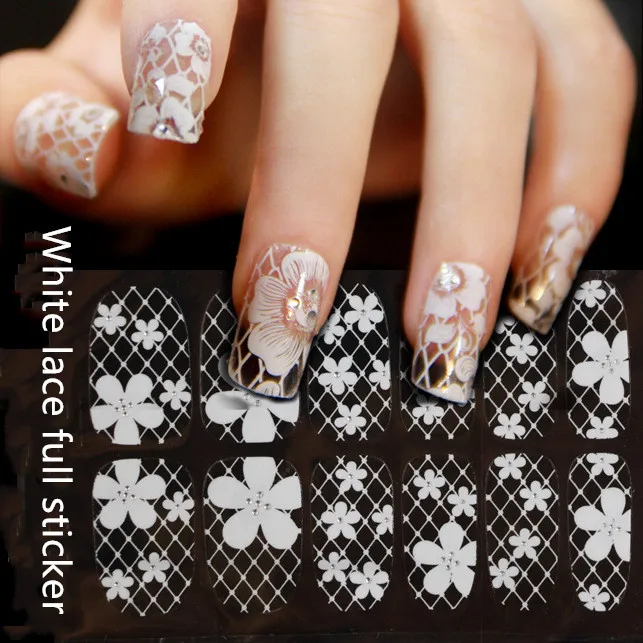 

12 tips Lace Nail Sticker Flower White Bud Ribbon Diamond Jewelry Stickers Dry Cross-Border Nail Stickers