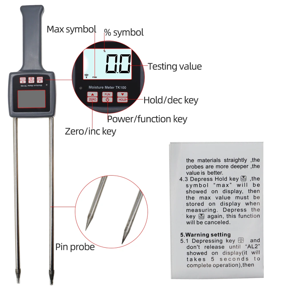 Analyzers New TK100 Digital Moisture Meter Analyzer Tester